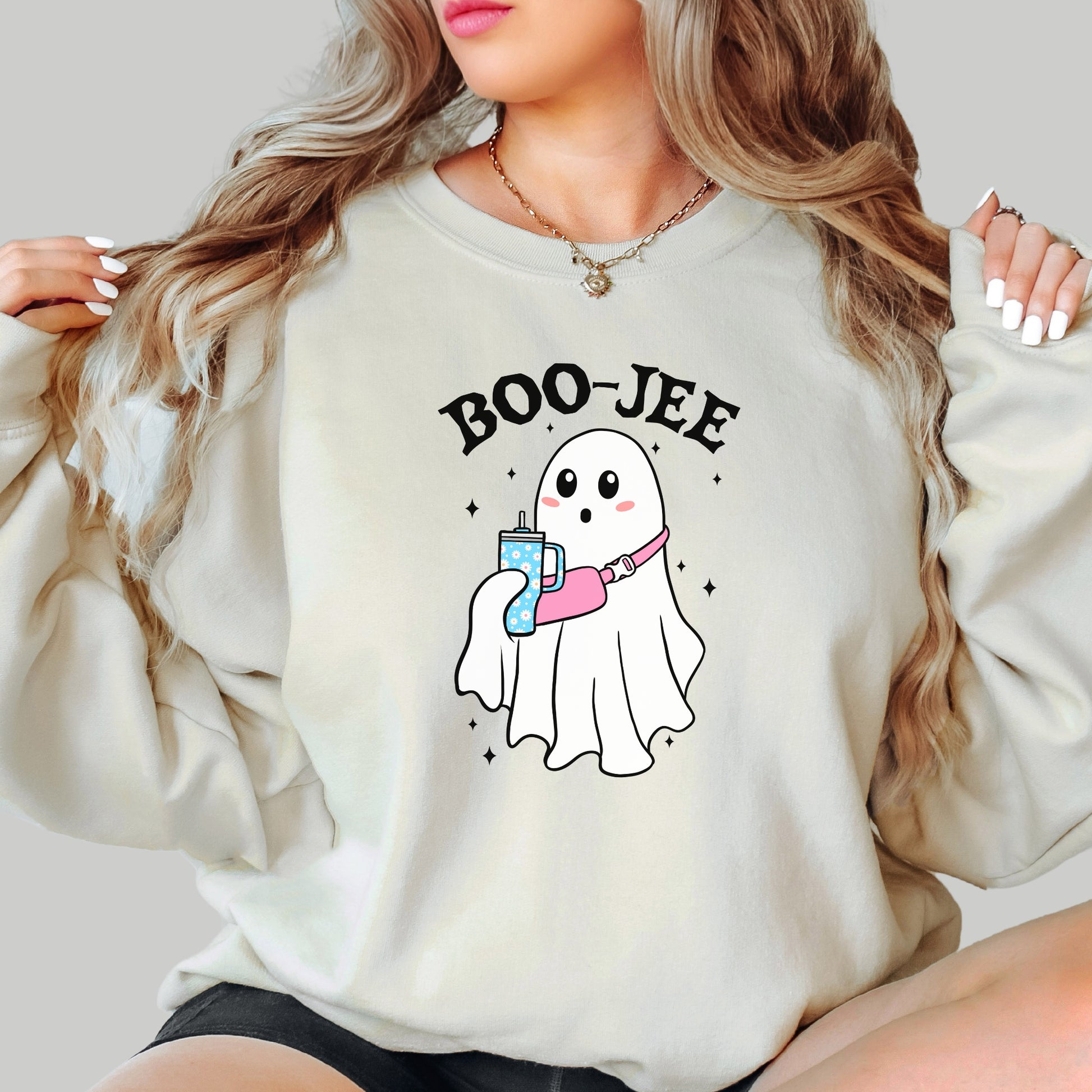 Trendy Sand Boojee Ghost Crewneck Sweater Sweatshirt 